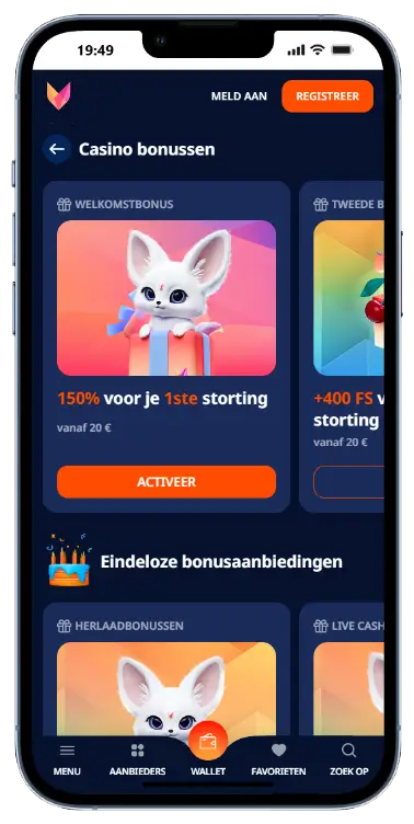 Registratiescherm van Nika Casino op mobiel met invoervelden voor e-mail en wachtwoord, landkeuze Nederland en een casinobonus van 150%